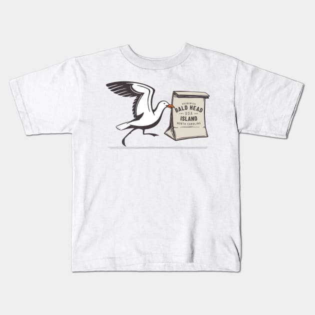 Bald Head Island, NC Bird Swipes Lunch for Summer Vacation Kids T-Shirt by Contentarama